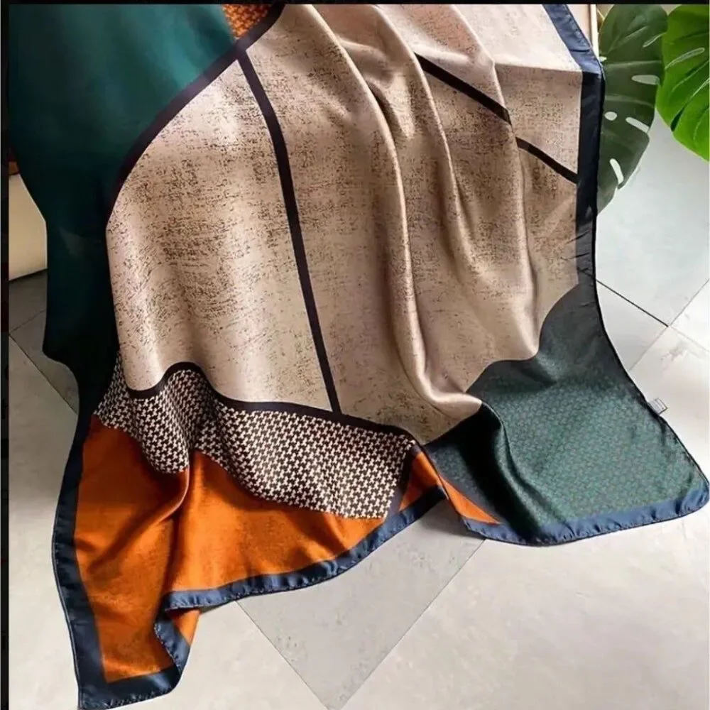 Luxury color Block silk scarf shawl